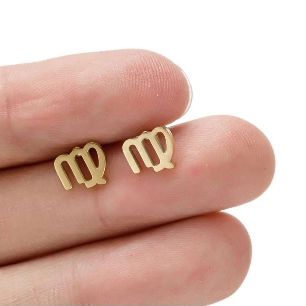 3 For $35 18K Gold Unisex Virgo Zodiac Sign Minimalist Stud Earrings